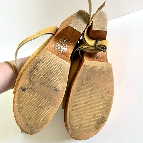Free People Ankle Strap Wood Chunky Suede Leather Clogs - Picture 8 of 8